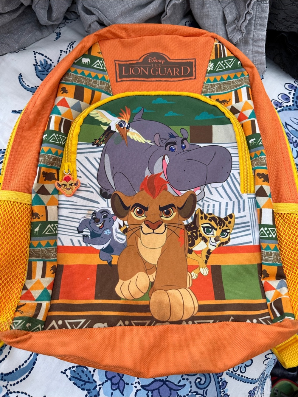 Disney Lion Guard Orange and Yellow Kids Backpack with Colorful Character Print